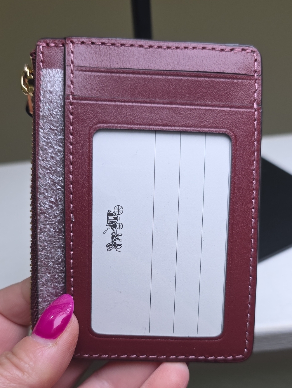 Coach F39047 Signature Canvas Card Holder Pop StarPrint Brown/Metallic Pink NWOT - Picture 6 of 10